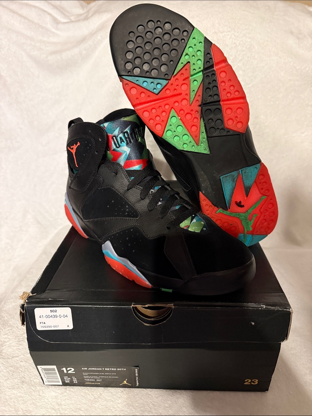 2015 30 yr anniversary Jordan Retro 7 Black Shoes with Red, Green and Teal